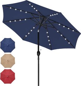 9' Solar Umbrella 32 LED Lighted Patio Umbrella Table Market Umbrella with Push Button Tilt/Crank Outdoor Umbrella for Garden, Deck, Backyard and