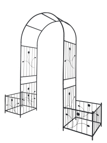 Metal Garden Arch with two plant stands 79.5'' Wide x 86.6'' High Climbing Plants Support Rose Arch Outdoor Black