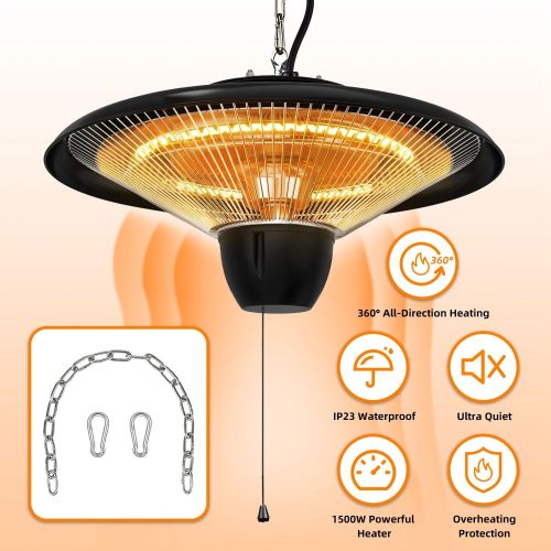 1500W Outdoor Hanging Patio Heater Ultra-Quiet Electric Heating Lamp 1500W Outdoor Hanging Patio Heater Ultra-Quiet Electric Heating Lamp