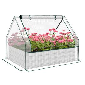 Outsunny Raised Garden Bed with Mini Greenhouse, Galvanized Outdoor Planter Box with Cover, for Herbs and Vegetables, Use for Patio, Garden, Balc