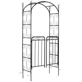 Outsunny 84" Garden Arch Arbor with Gate, Metal Arch Trellis, Garden Archway for Climbing Vines, Wedding Ceremony Decoration, Flourishes & Arrow