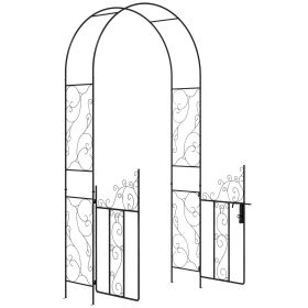 Outsunny 7.5' Metal Garden Arch with Gate, Garden Arbor Trellis for Climbing Plants, Roses, Vines, Wedding Arch for Outdoor Garden, Lawn, Backyar