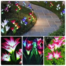 2Pcs Solar Garden Lights Outdoor Lily Flower LED Light 7-Color Changing IP65 Waterproof for Festival Decorations