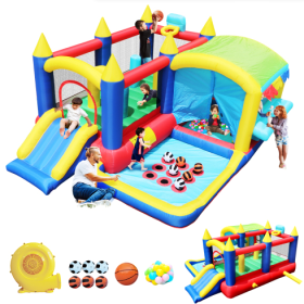 7 In 1 Inflatable Bounce House, Bouncy House With Ball Pit For Kids Indoor Outdoor Party Family Fun, Obstacles, Toddler Bouncy Castle With Ball P (Option: Multicolor)