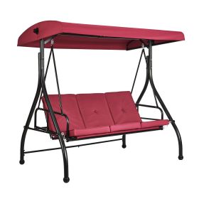 VEVOR 3-Seat Patio Swing Chair, Converting Canopy Swing, Outdoor Patio Porch with Adjustable Canopy, Removable Thick Cushion and Alloy Steel Fram (Seat Frame Type: Single Frame, Color: Wine Red)